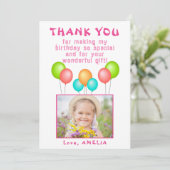 Carte De Remerciements Ballons Fille colorée Photo Anniversaire (Debout devant)