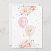 Carte De Remerciements Ballons Fleuris Rose Pâle Dorés Baby Shower Fille (Dos)