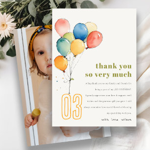 Carte De Remerciements Ballons Jaunes Verts Colorés Enfants Anniversaire