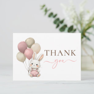 Carte De Remerciements Ballons lapins mignons Baby shower rose fille