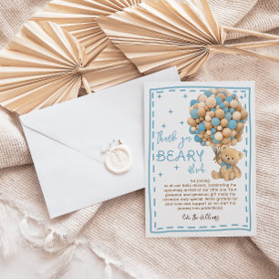Carte De Remerciements Ballons Ours Bleu Baby Shower