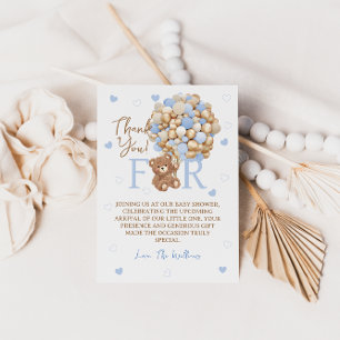 Carte De Remerciements Ballons Ours Bleu Or Baby Shower