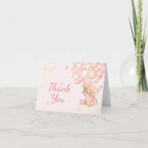 Carte De Remerciements Ballons Ours Rose Fille Baby Shower