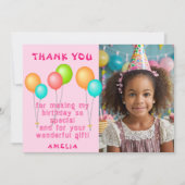 Carte De Remerciements Ballons rose coloré Girl Birthday Photo (Devant)