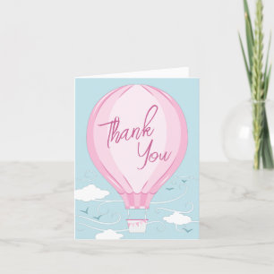 Carte De Remerciements Balloon à air chaud fille rose
