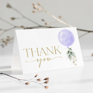 Carte De Remerciements Balloon pourpre, Eucalyptus, Verdure, Baby shower
