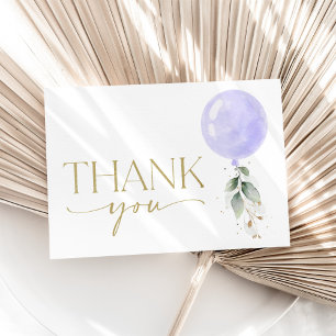 Carte De Remerciements Balloon pourpre, Eucalyptus, Verdure, Baby shower