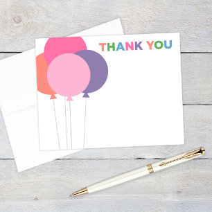 Carte De Remerciements Balloons de fête d'anniversaire colorés rose moder