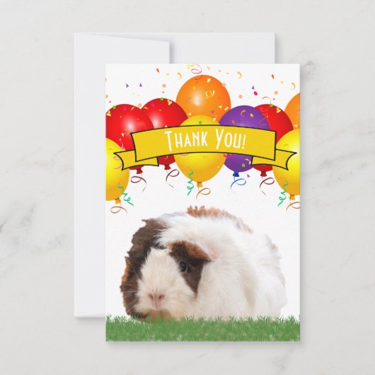 Carte De Remerciements Balloons de fête Mignon Cochon d'Inde Jaune Banniè (Devant)