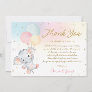 Carte De Remerciements Balloons Eléphants Blancs en Whimsical mignon Baby