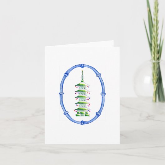 Carte De Remerciements Bamboo Chinoiserie Pagoda Christmas Tree Note Card (Devant)