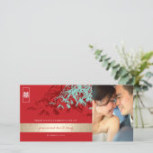 Carte De Remerciements Bambou rouge Turquoise Feuille Mariage chinois Pho (Debout devant)