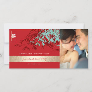 Carte De Remerciements Bambou rouge Turquoise Feuille Mariage chinois Pho