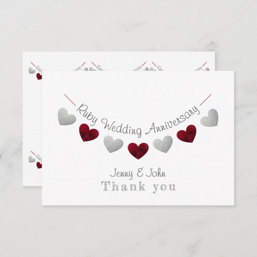 Carte De Remerciements Banderole de 40e anniversaire de mariage rubis et (Devant / Derrière)