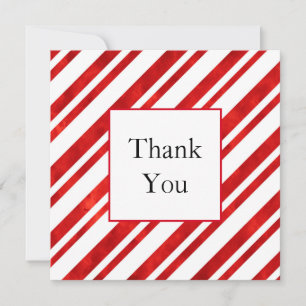 Carte De Remerciements Bandes de Sucre de canne d'aquarelle rouge