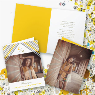 Carte De Remerciements Bandes diagonales jaunes Photo Graduation moderne