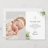 Carte De Remerciements Baptême Baptême Brisant Verdure rustique Photo (Devant)