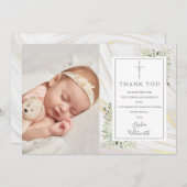 Carte De Remerciements Baptême Baptême Verdure Marbre Swirl Photo (Devant / Derrière)