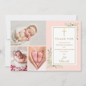 Carte De Remerciements Baptême Baptême Verdure rose pâle 3 Photo (Devant)