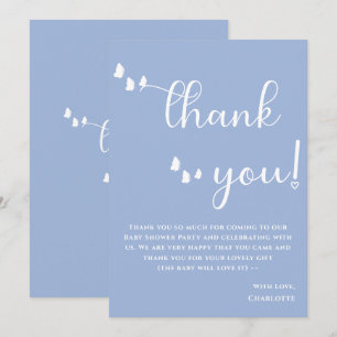 Carte De Remerciements Baptême bébé calligraphie papillon minimaliste mod