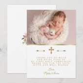 Carte De Remerciements Baptême bébé charmant Croix dorée Sainte Communion (Devant / Derrière)