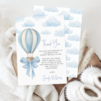 Carte De Remerciements Baptême Bébé Garçon Aventure Ballon à Air Chaud Bl