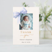 Carte De Remerciements Baptême bleu arc photo garçon (Debout devant)