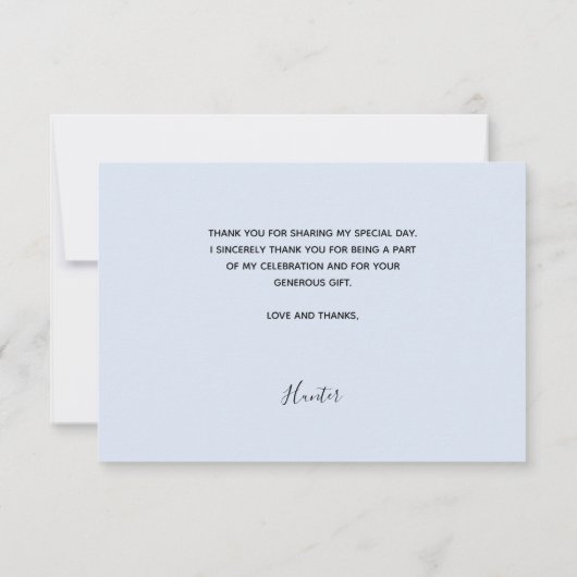 Carte De Remerciements Baptême bleu clair script photo bébé garçon (Dos)