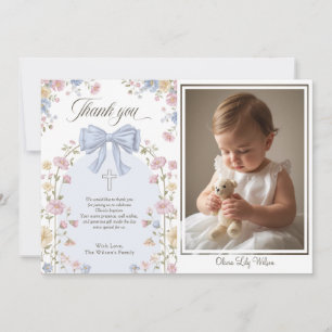 Carte De Remerciements Baptême chrétien de fille Pastel Fleurs en arc