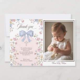 Carte De Remerciements Baptême chrétien de fille Pastel Fleurs en arc