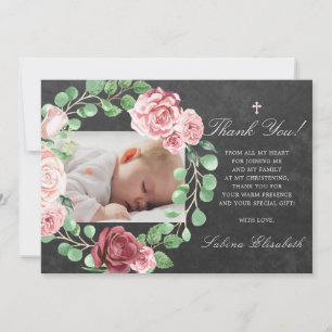 Carte De Remerciements Baptême Christening Baby Garden Floral Photo