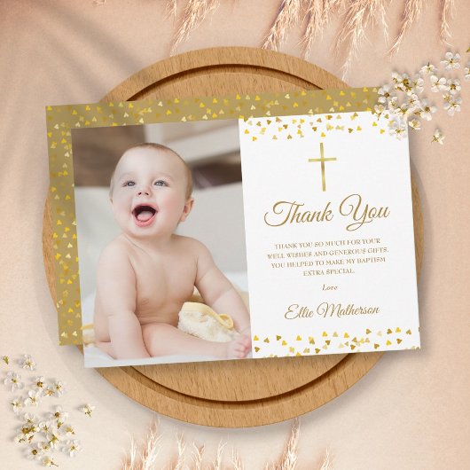 Carte De Remerciements Baptême Christening Elégant Coeur d'Or Photo