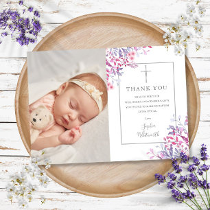 Carte De Remerciements Baptême Christening Fleur sauvage Floral Photo