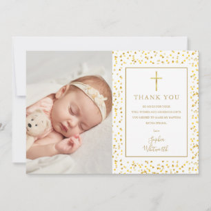 Carte De Remerciements Baptême Christening Gold Hearts Confetti Photo