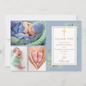 Carte De Remerciements Baptême Christening Green 3 Photo Dusty Blue (Devant)