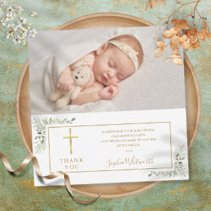 Carte De Remerciements Baptême Christening Green Photo