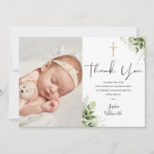 Carte De Remerciements Baptême Christening Green Script photo (Devant)