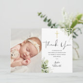 Carte De Remerciements Baptême Christening Green Script photo (Debout devant)