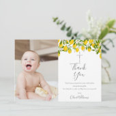 Carte De Remerciements Baptême Christening Lemons Silver Cross Photo (Debout devant)