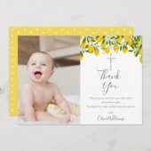 Carte De Remerciements Baptême Christening Lemons Silver Cross Photo (Devant / Derrière)