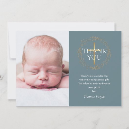 Carte De Remerciements Baptême Christening Modern Gold Garland Photo (Devant)