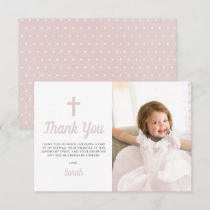 Carte De Remerciements Baptême Christening Religieux Rose Girl Photo