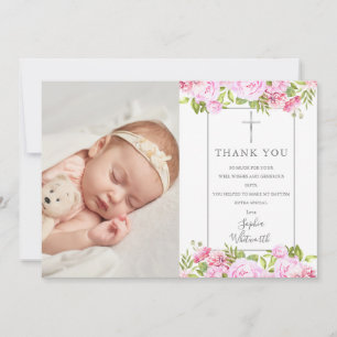 Carte De Remerciements Baptême Christening Rose Floral Photo