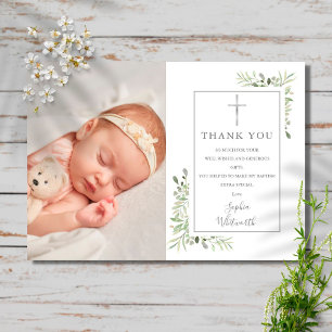 Carte De Remerciements Baptême Christening Verdure Photo