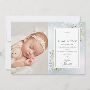Carte De Remerciements Baptême Christening Verdure Photo d'hiver