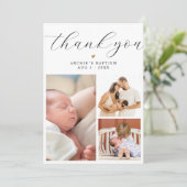 Carte De Remerciements Baptême Collage de 3 Photos Minimaliste Moderne (Debout devant)