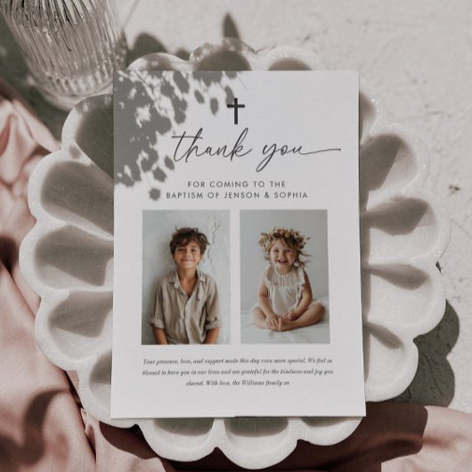 Carte De Remerciements Baptême conjoint 2 Affiche de bienvenue photo