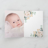 Carte De Remerciements Baptême de croix d'eucalyptus aux fleurs blanches (Intérieur)