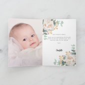 Carte De Remerciements Baptême de croix d'eucalyptus aux fleurs blanches (Intérieur)