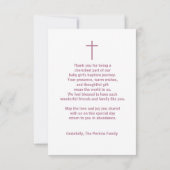 Carte De Remerciements Baptême de fille Bénédiction Croix rose Fils de Da (Dos)